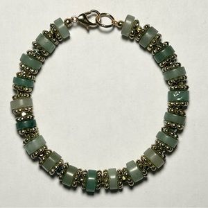 Genuine Burmese Jade and Gold Tone Accents Bracelet 7.5 Inches